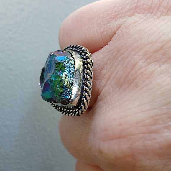 New Rainbow Titanium Crystal Quartz 925 Silver Ring. - Picture 5 of 12